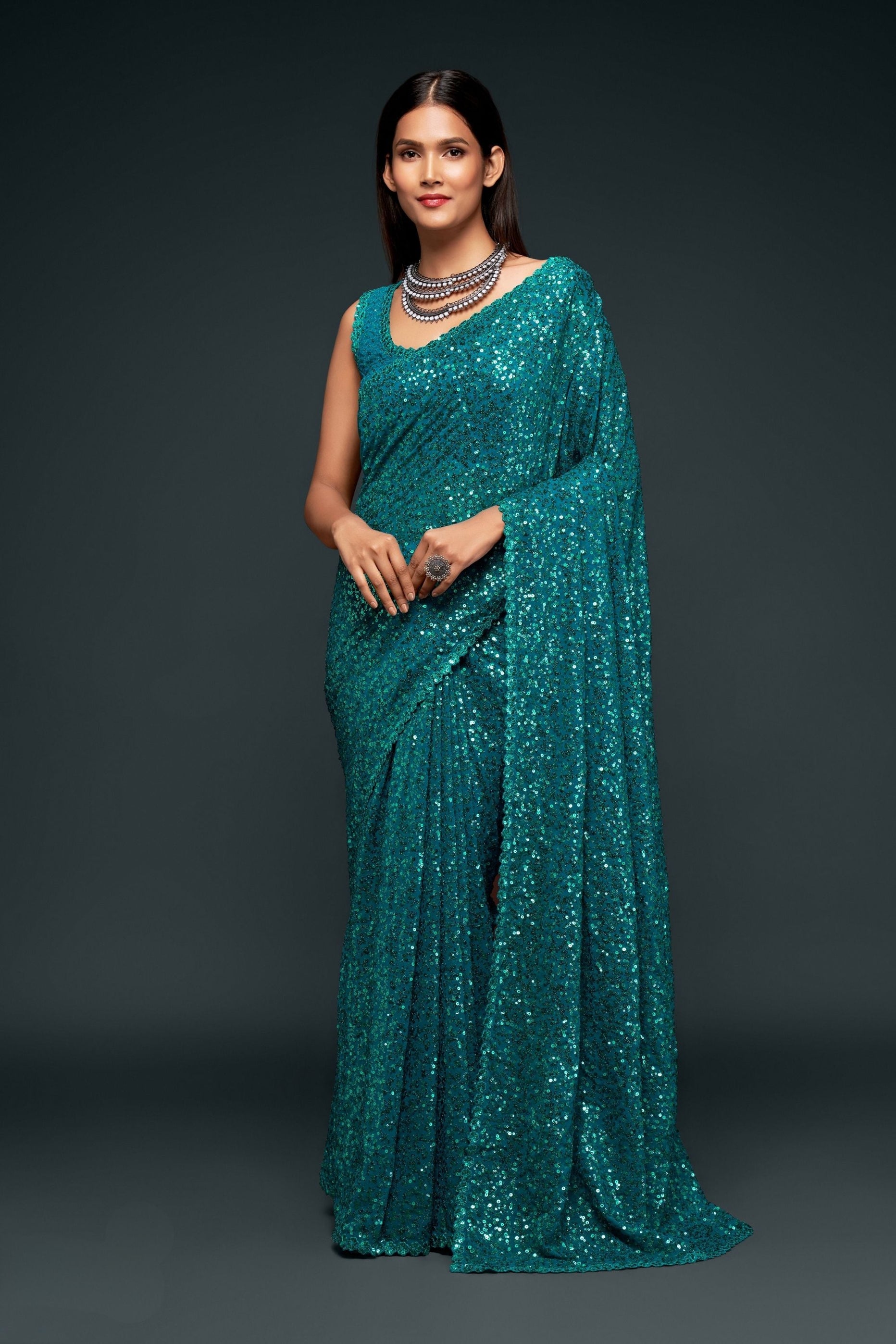 Sequins Embroidered Georgette Saree With Blouse