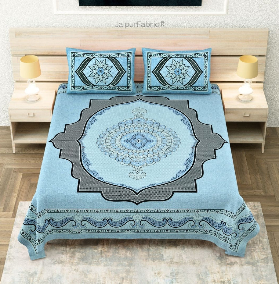 Teal Lotus Sutra Abundance Pure Cotton King Size Bedsheet