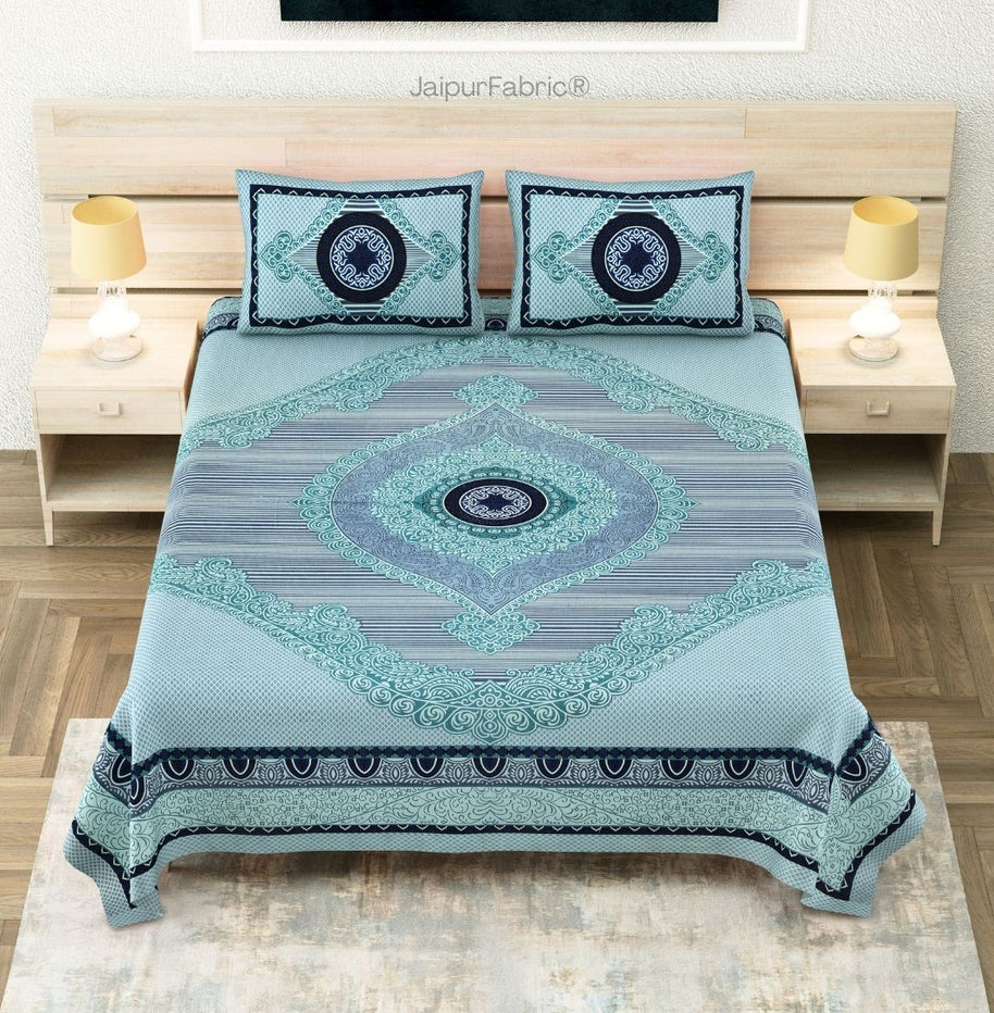 Shubh Labh Teal Elegance Luxurious Pure Cotton King Size Bedsheet