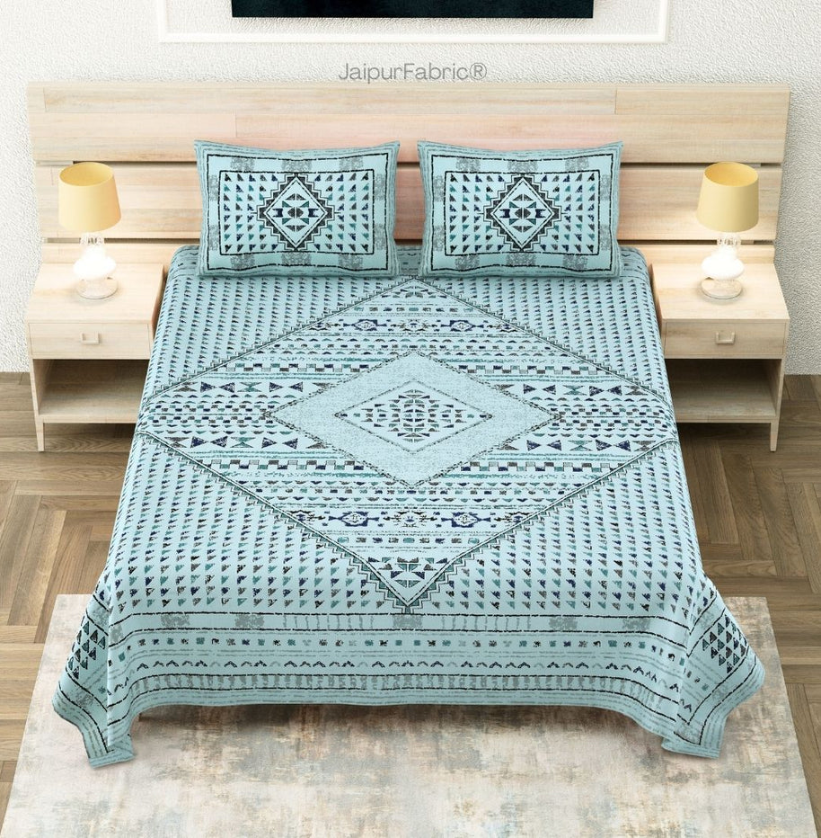 Teal Infinite Prosperity Pure Cotton King Size Bedsheet