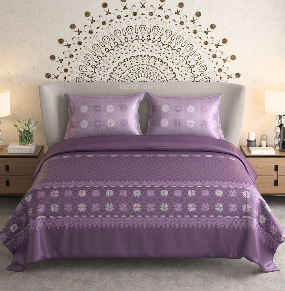 Opulent Luxury Purple Percale Cotton King Size Bed Sheet with Intricate Patterns and Ultra Soft Finish for Timeless Elegance