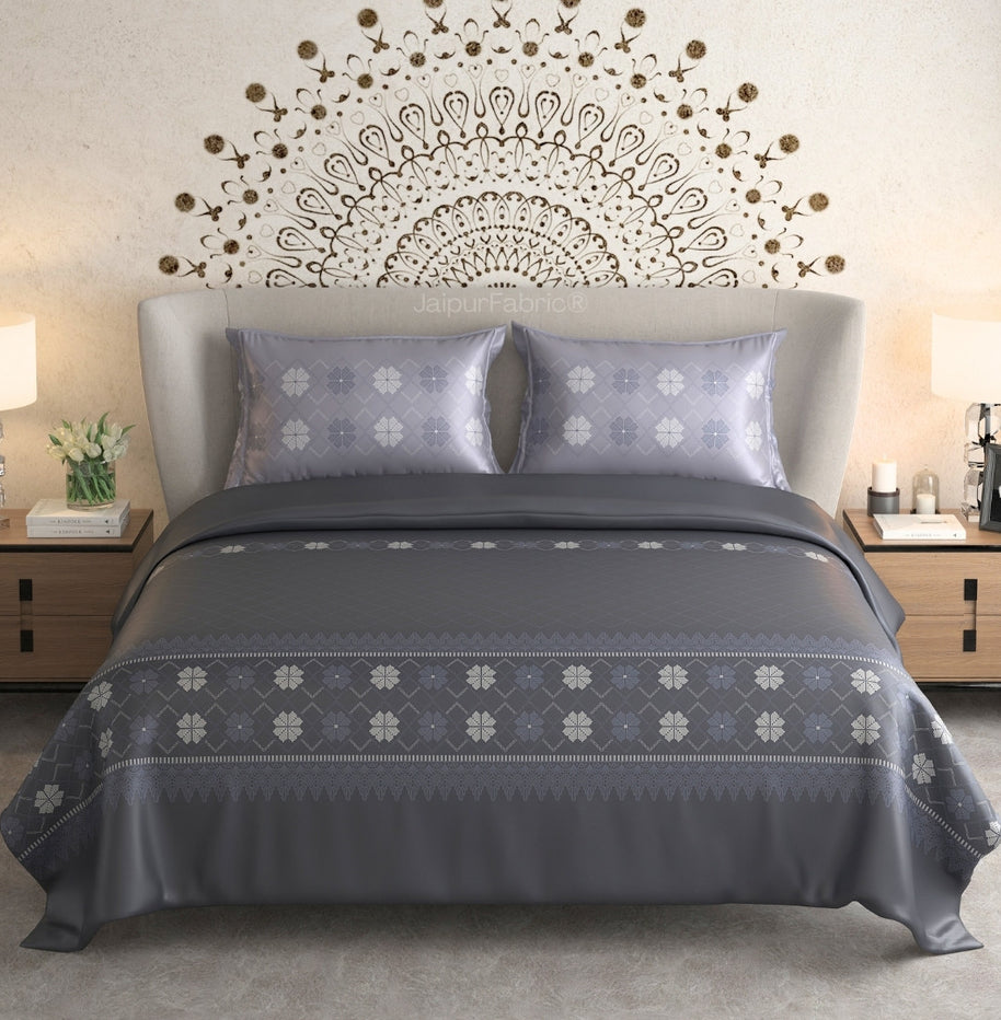 Modern Luxury Charcoal Grey Percale Cotton King Size Bed Sheet with Intricate Patterns and Plush Comfort