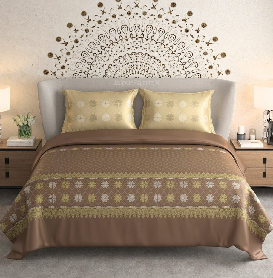 Golden Elegance Premium Percale Cotton King Size Bed Sheet with Majestic Designs