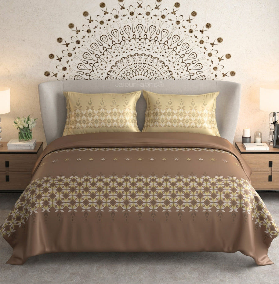 Gold Cocoa Harmony Percale Cotton King Size Bed Sheet with Royal Intricacy