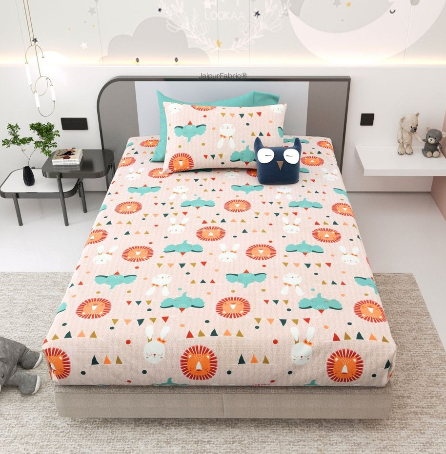 Animal Carnival Peach Soft Cotton Kids Bed Sheet