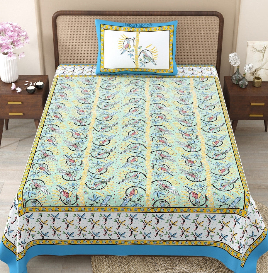 Perky Parrots Green Pure Cotton Single Bedsheet