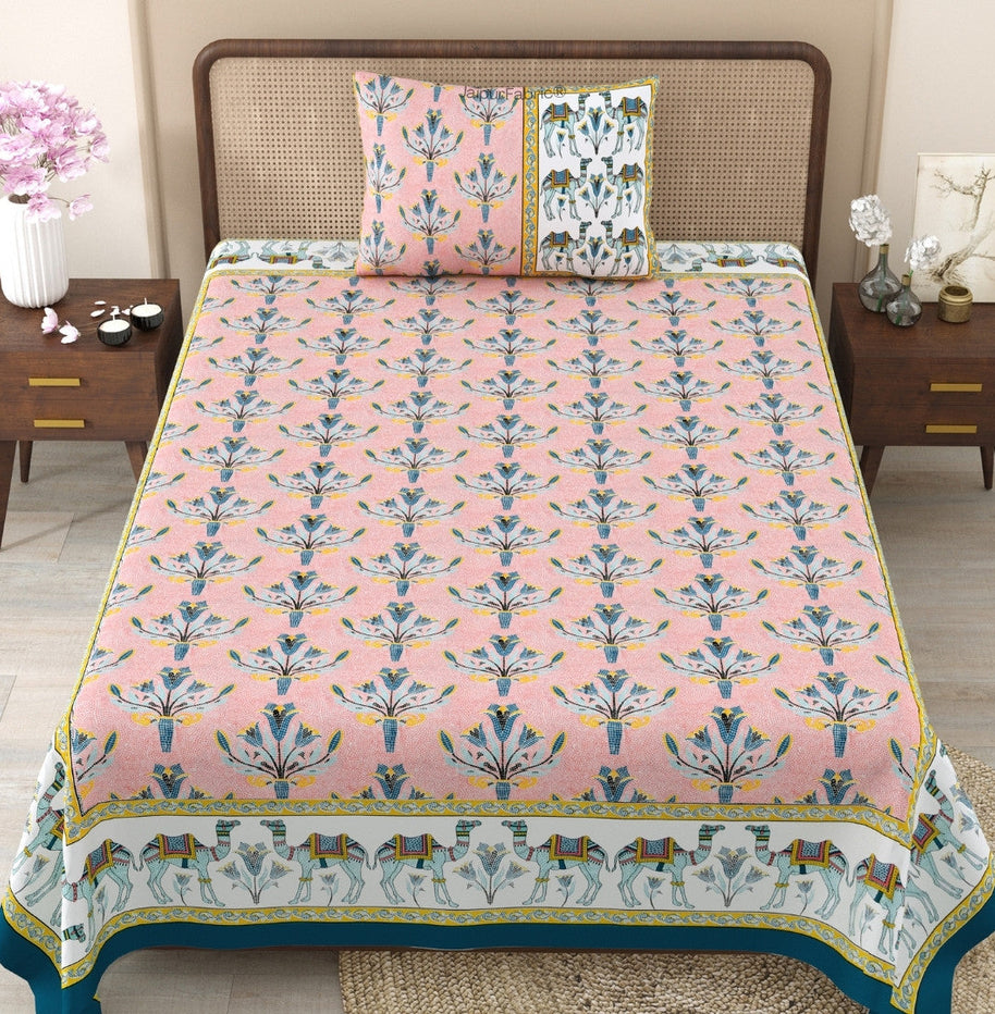 Floral Corsage Peach Pure Cotton Single Bedsheet