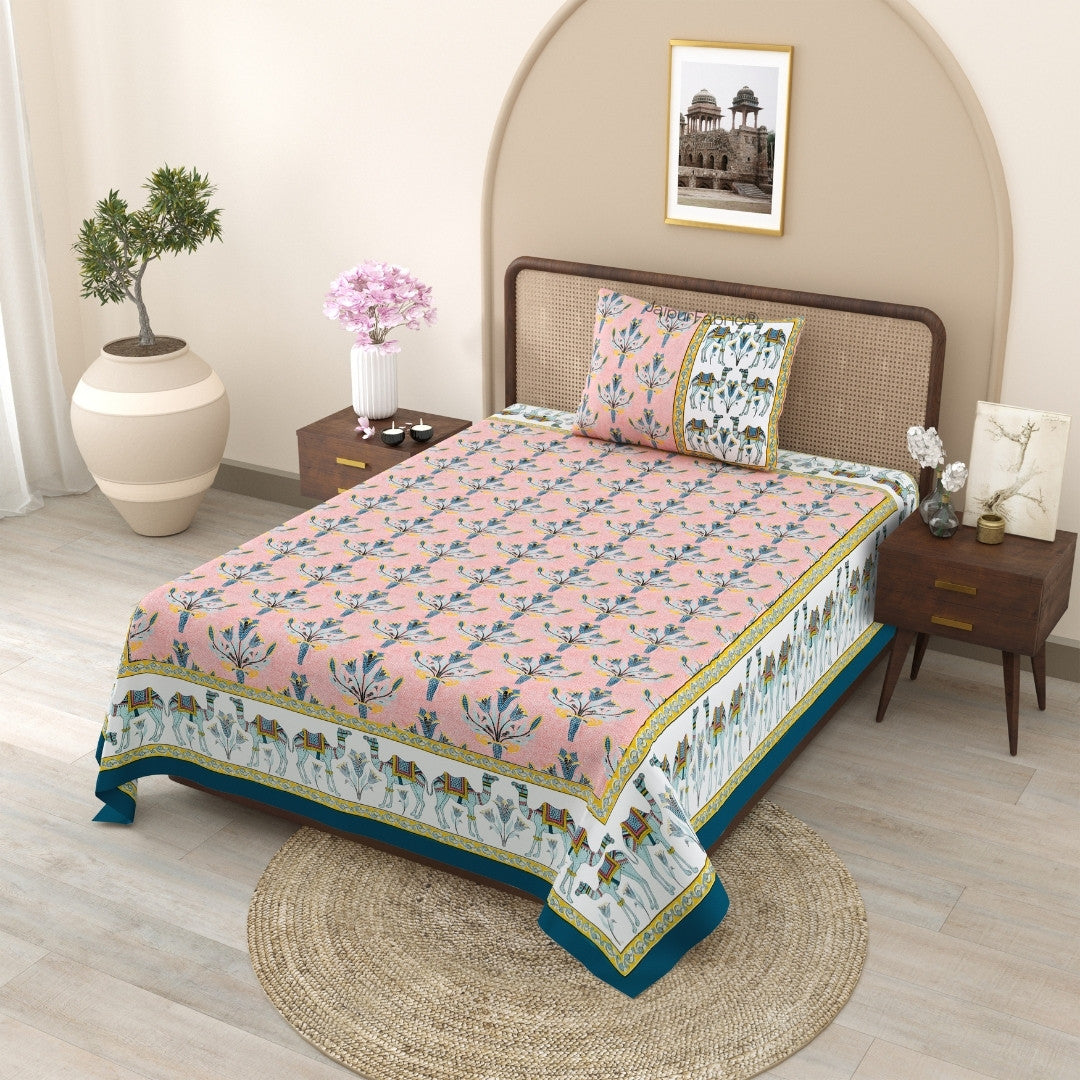 Floral Corsage Peach Pure Cotton Single Bedsheet