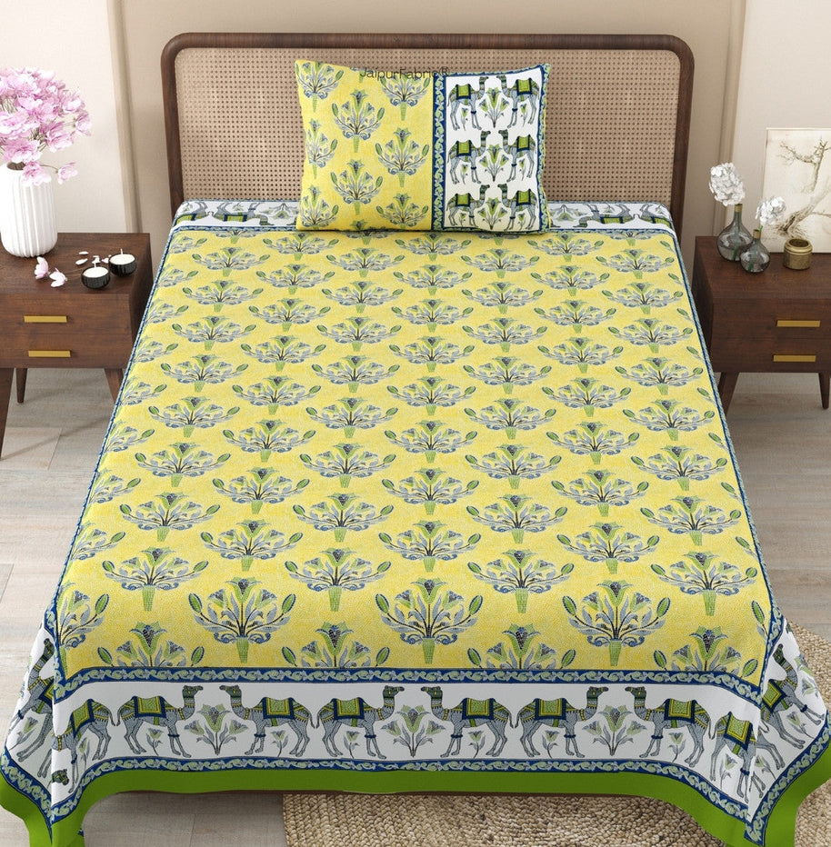 Floral Corsage Yellow Pure Cotton Single Bedsheet