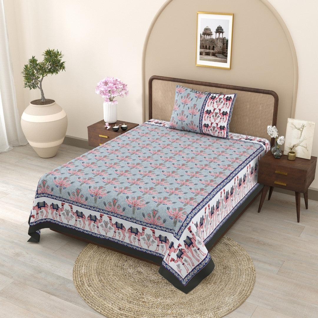 Floral Corsage Blue Pure Cotton Single Bedsheet