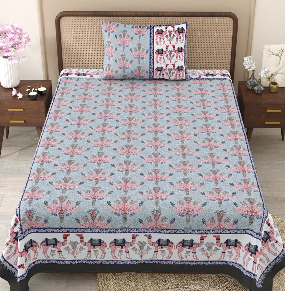 Floral Corsage Blue Pure Cotton Single Bedsheet