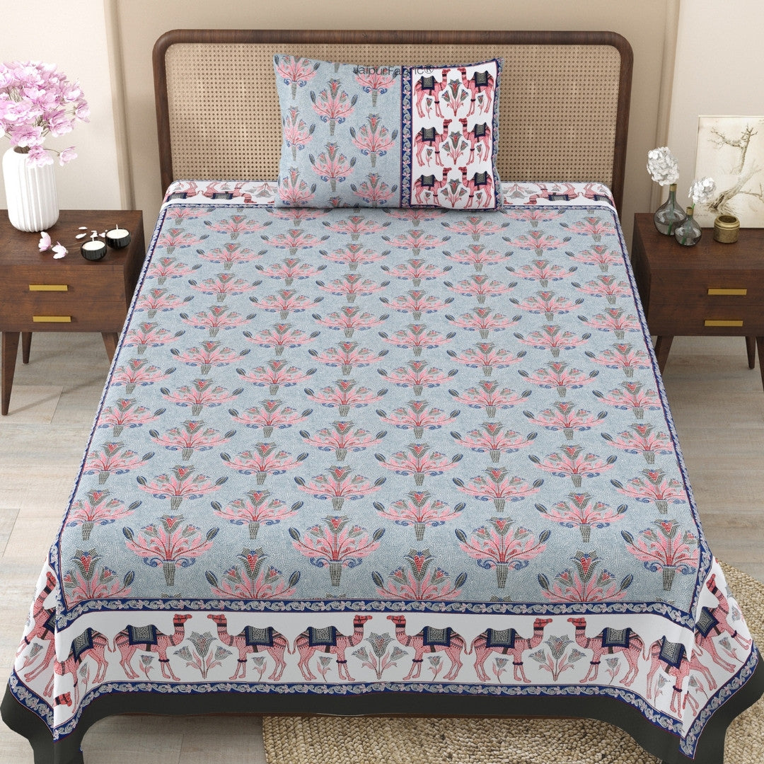 Floral Corsage Blue Pure Cotton Single Bedsheet