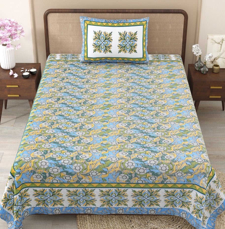 Delightful Dales Blue Pure Cotton Single Bedsheet