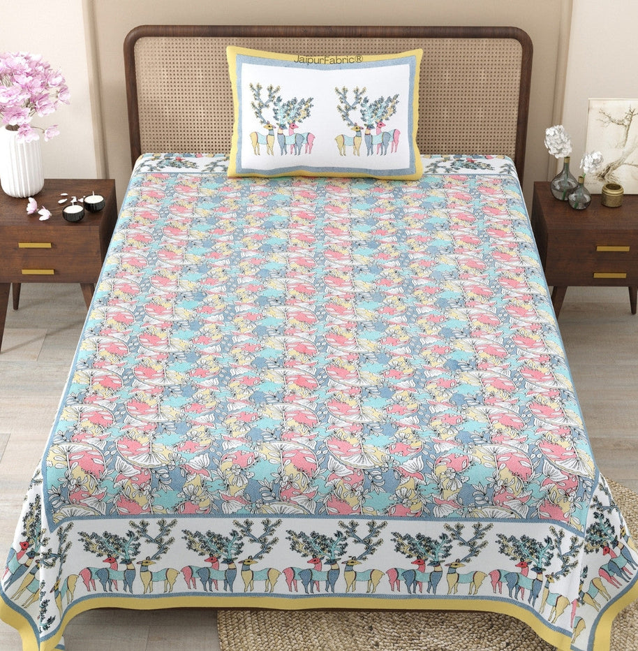 Deer Forest Colourful Pure Cotton Single Bed Bedsheet