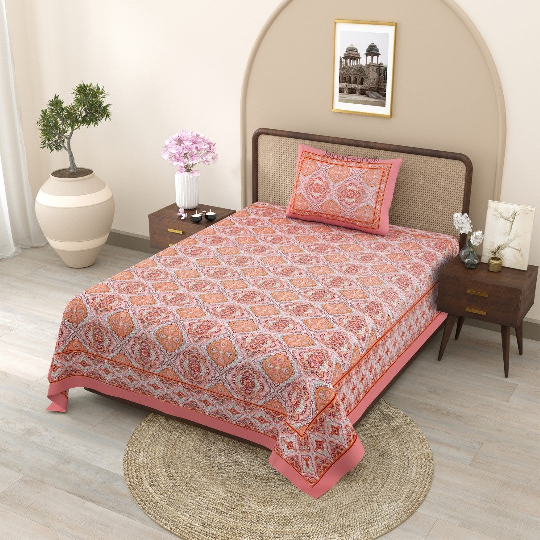 Ember Petals Coral Pink Pure Cotton Single Bedsheet