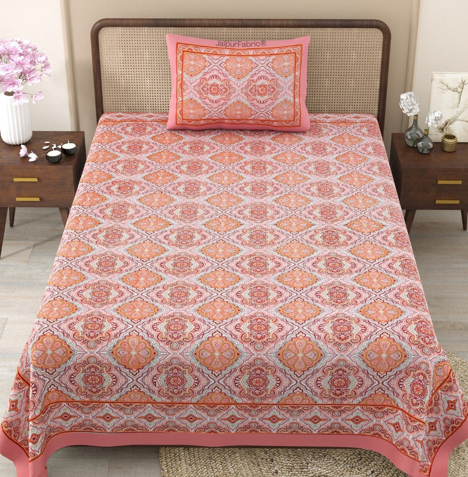 Ember Petals Coral Pink Pure Cotton Single Bedsheet