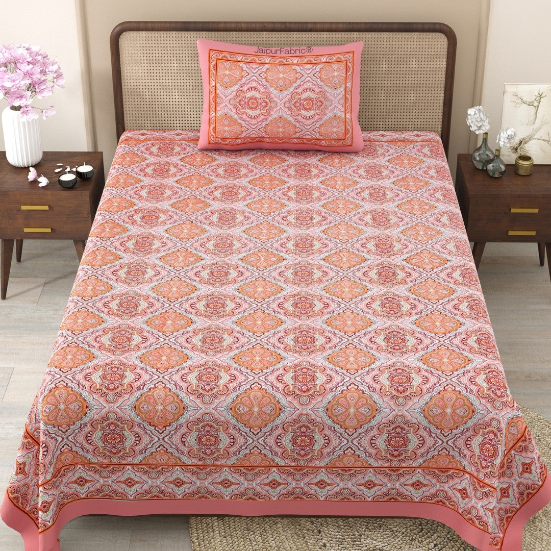 Ember Petals Coral Pink Pure Cotton Single Bedsheet