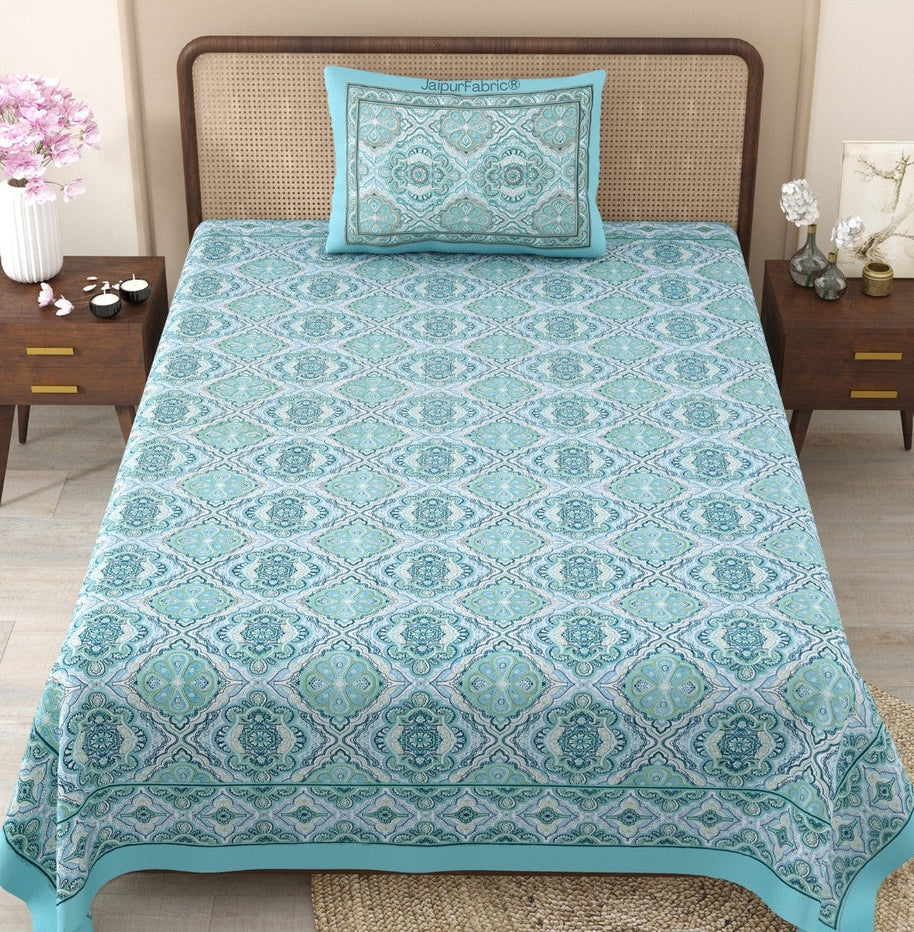 Ocean Mirage Aqua Blue Pure Cotton Single Bedsheet