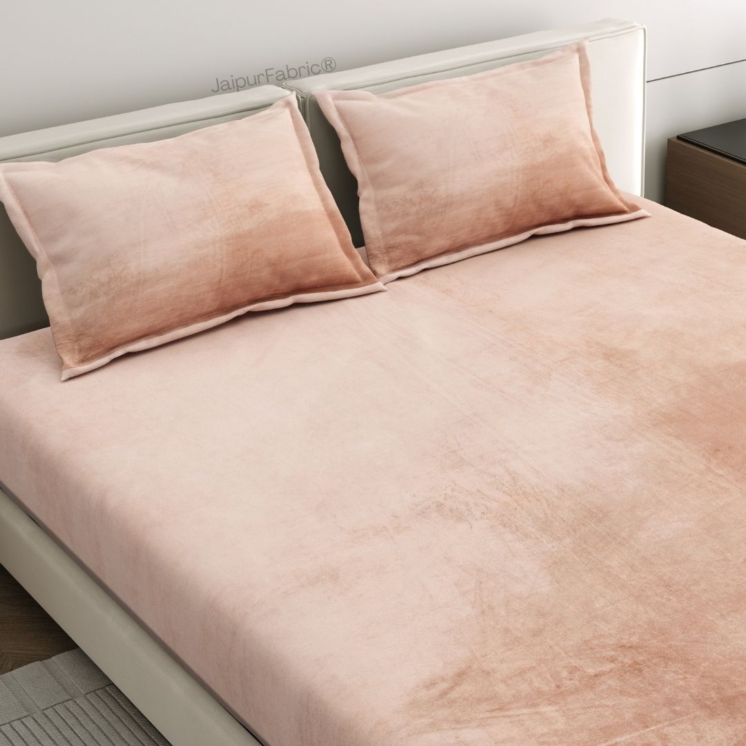 Elegant Blush Pink Soft Velvet Finish Double Bedsheet with Matching Pillow Covers