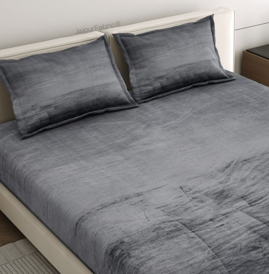 Modern Charcoal Gray Soft Velvet Finish Double Bedsheet with Matching Pillow Covers