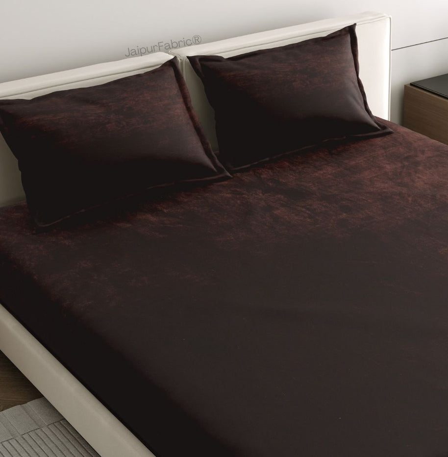 Classic Coffee Brown Soft Velvet Finish Double Bedsheet with Matching Pillow Covers