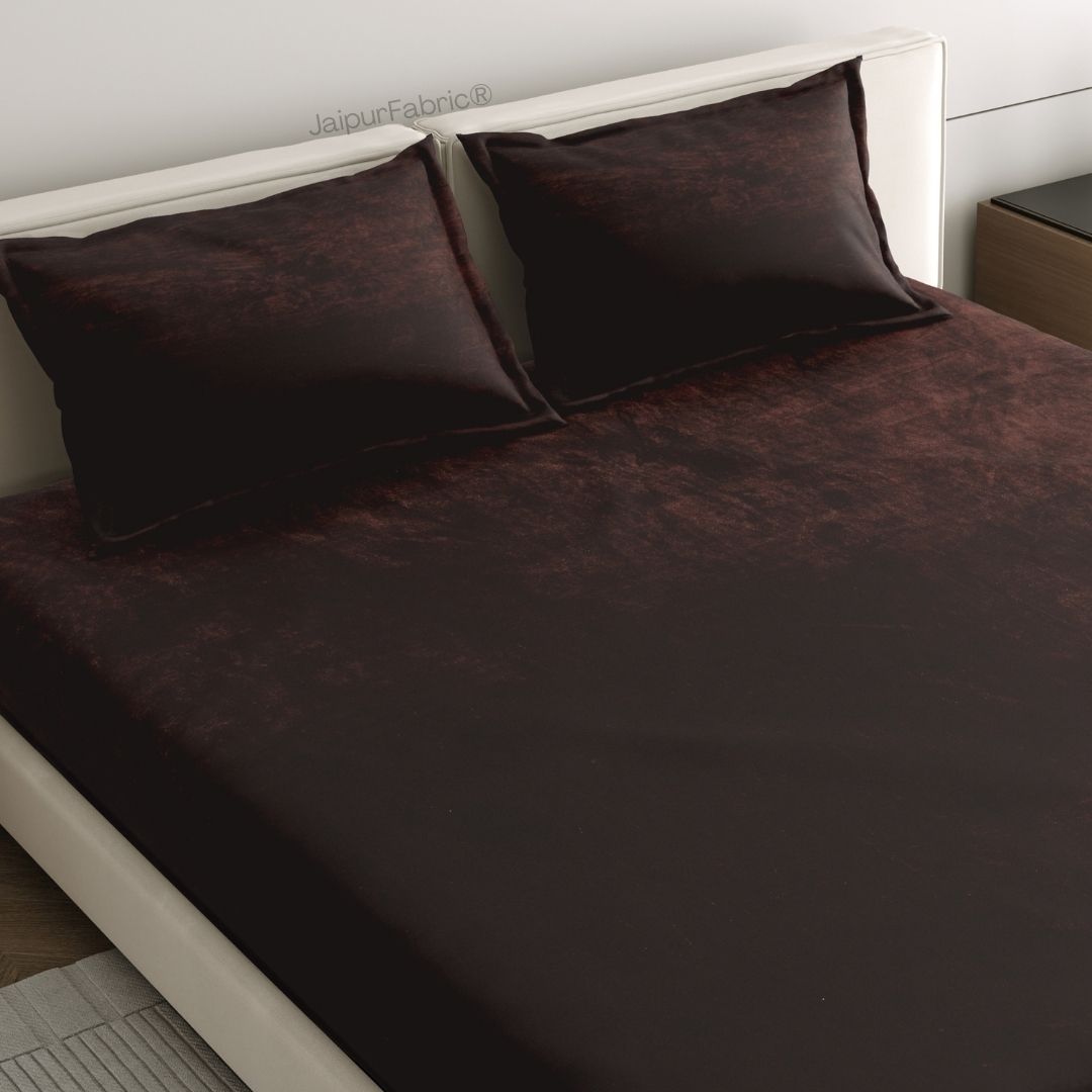 Classic Coffee Brown Soft Velvet Finish Double Bedsheet with Matching Pillow Covers