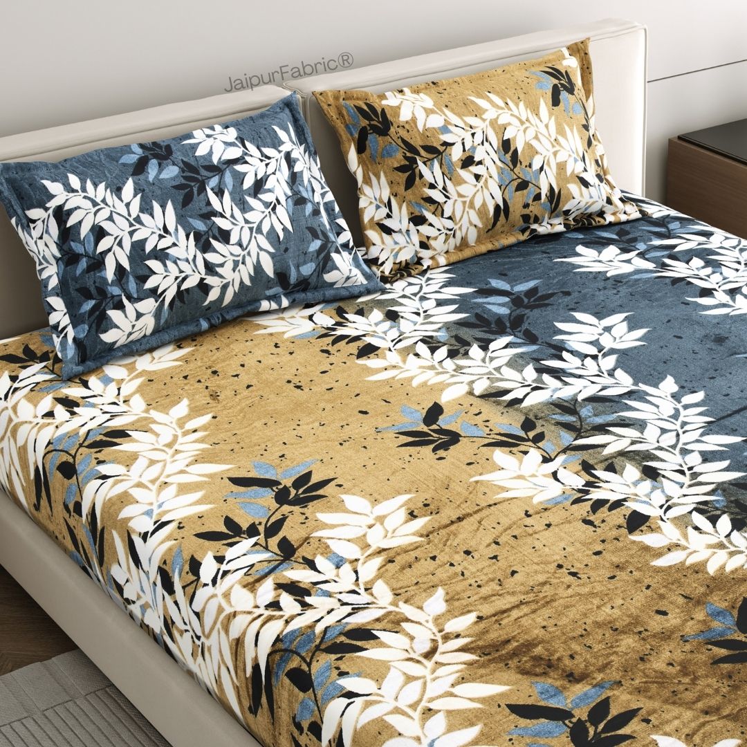 Midnight Gold Vine Super Soft Cozy Winters Woolen Double Bedsheet