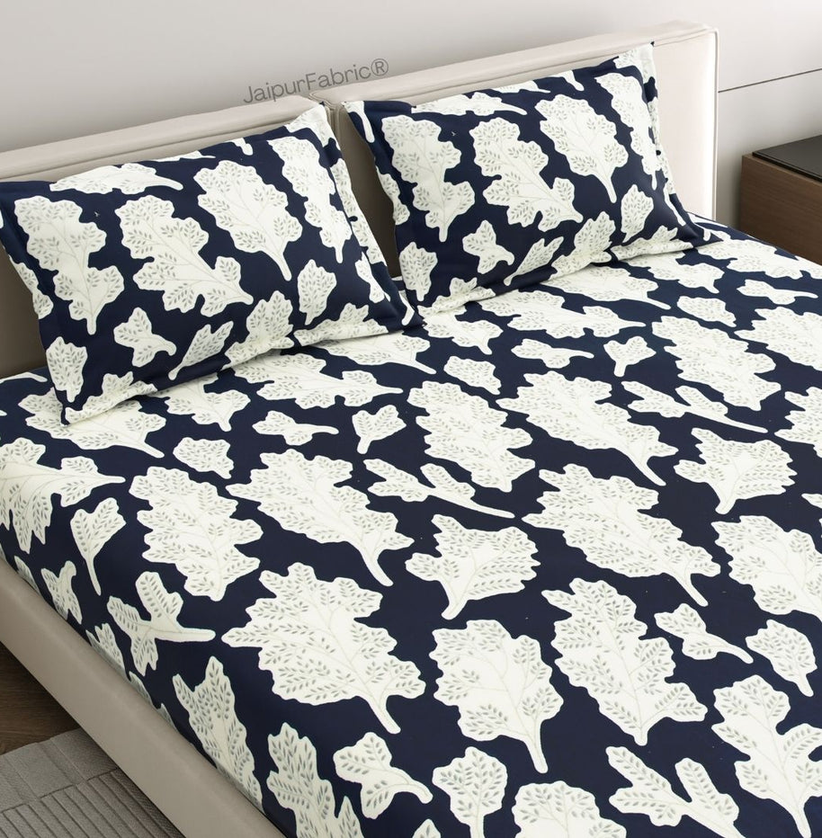 Navy Leaf Luxe Stylish Winter Bedrooms Woolen Double Bedsheet