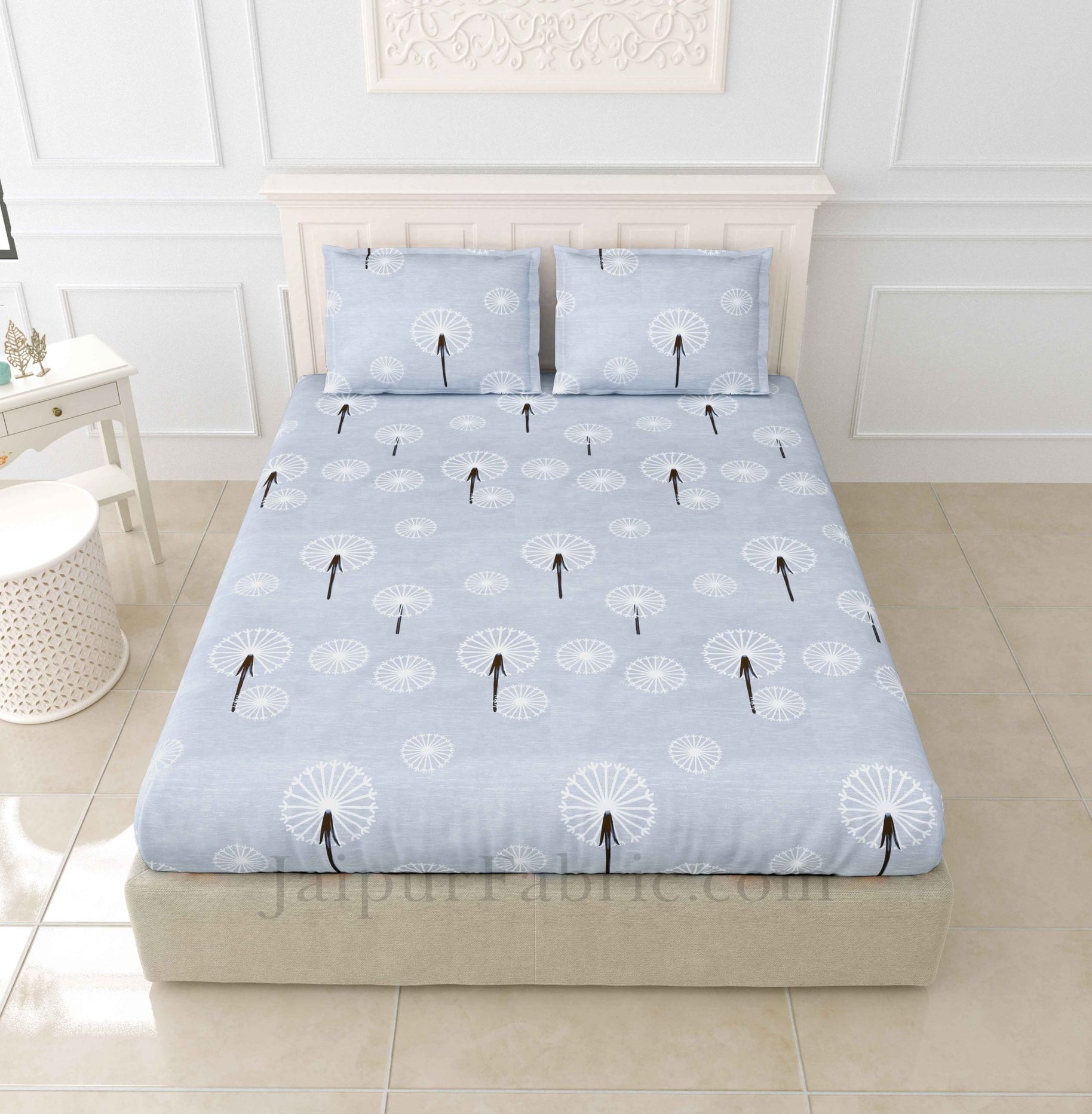 pastel grey dandellions super soft king size double bedsheet