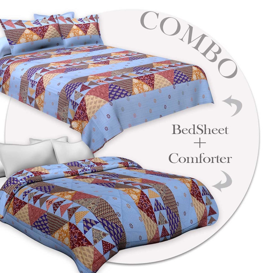 Bed in a Bag Barmeri Bluesh Double BedSheet Comforter Combo