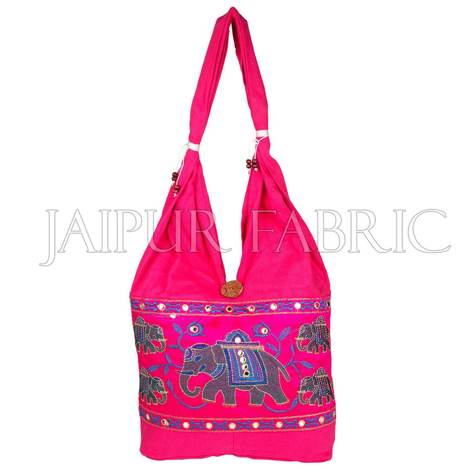 Pink Elephant Embroidered Hand Bag