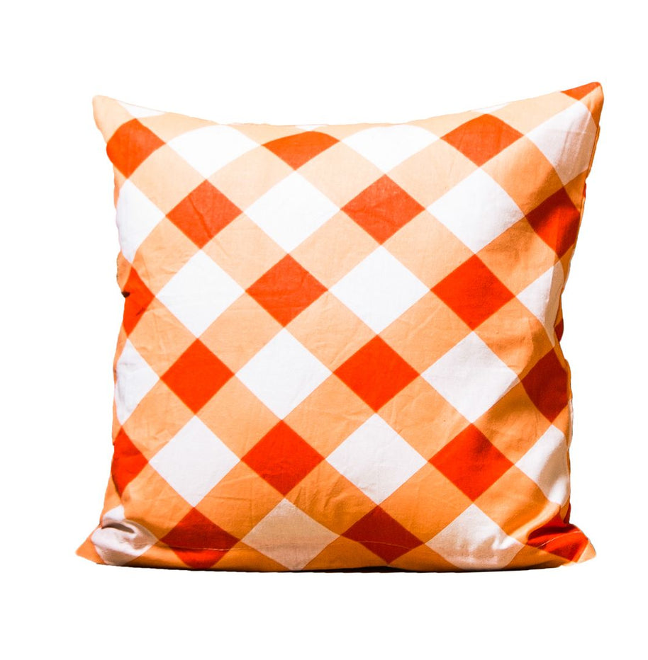 Orange checkered Plaid Pattern Cushion Cover