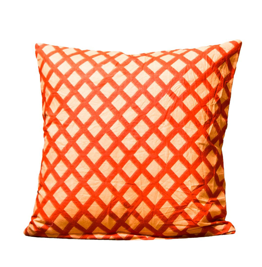 Peach Color Orange Square Print Cushion Cover