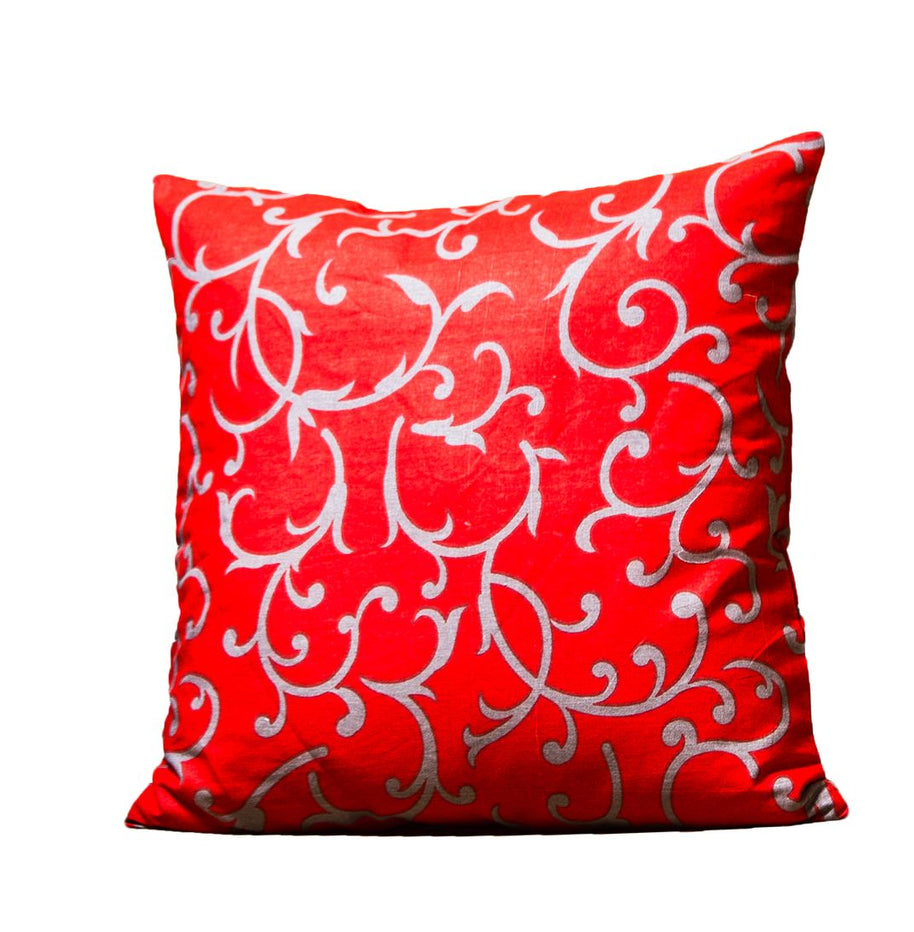 Red Base Leaf Print Cushion Cover