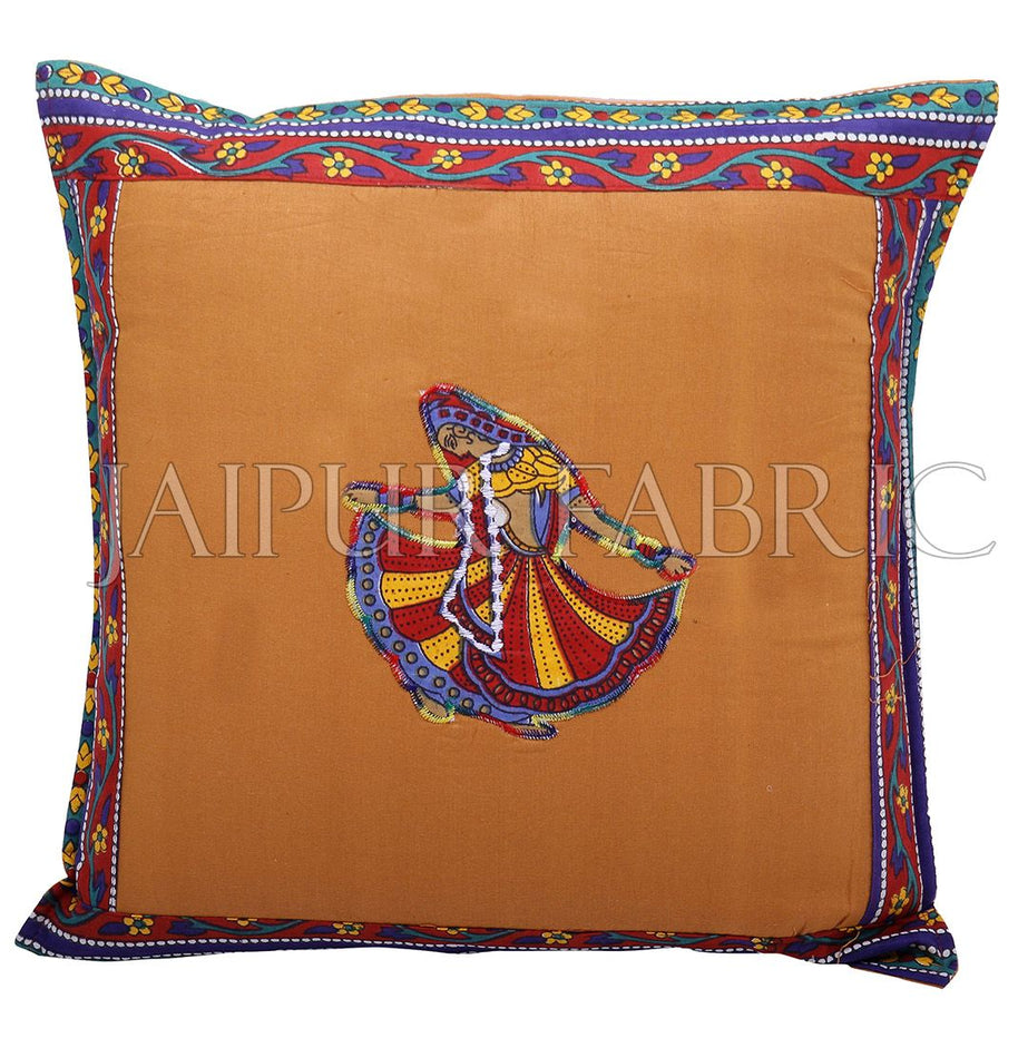 Brown Color Ghoomar Patch Work Cotton Cushion Cover