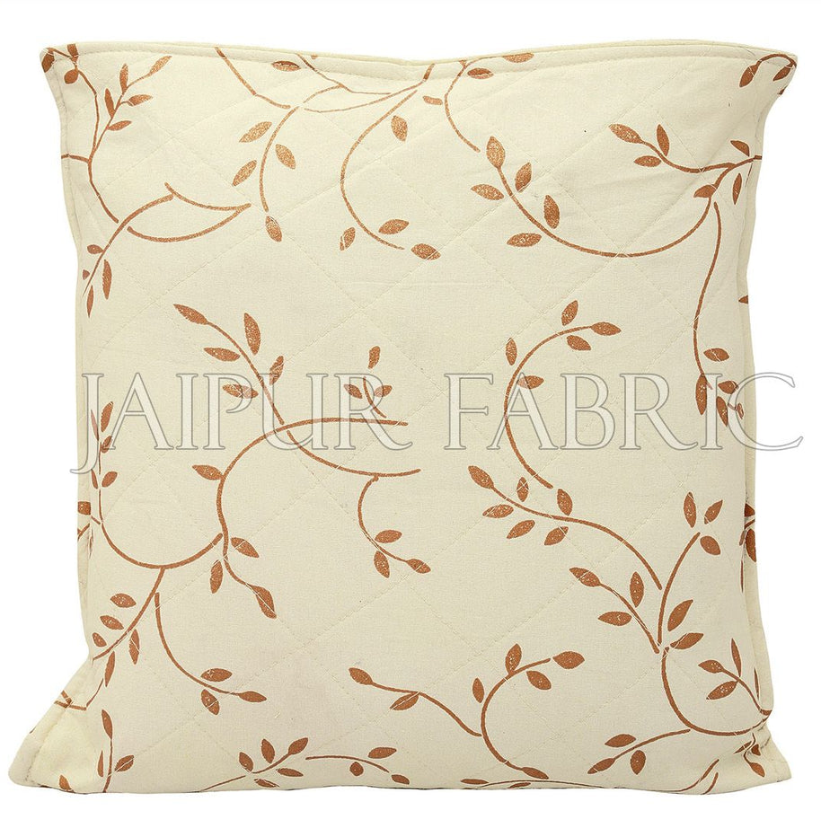 Cream Base Golden Leaf  Print Cotton Cushion Cover