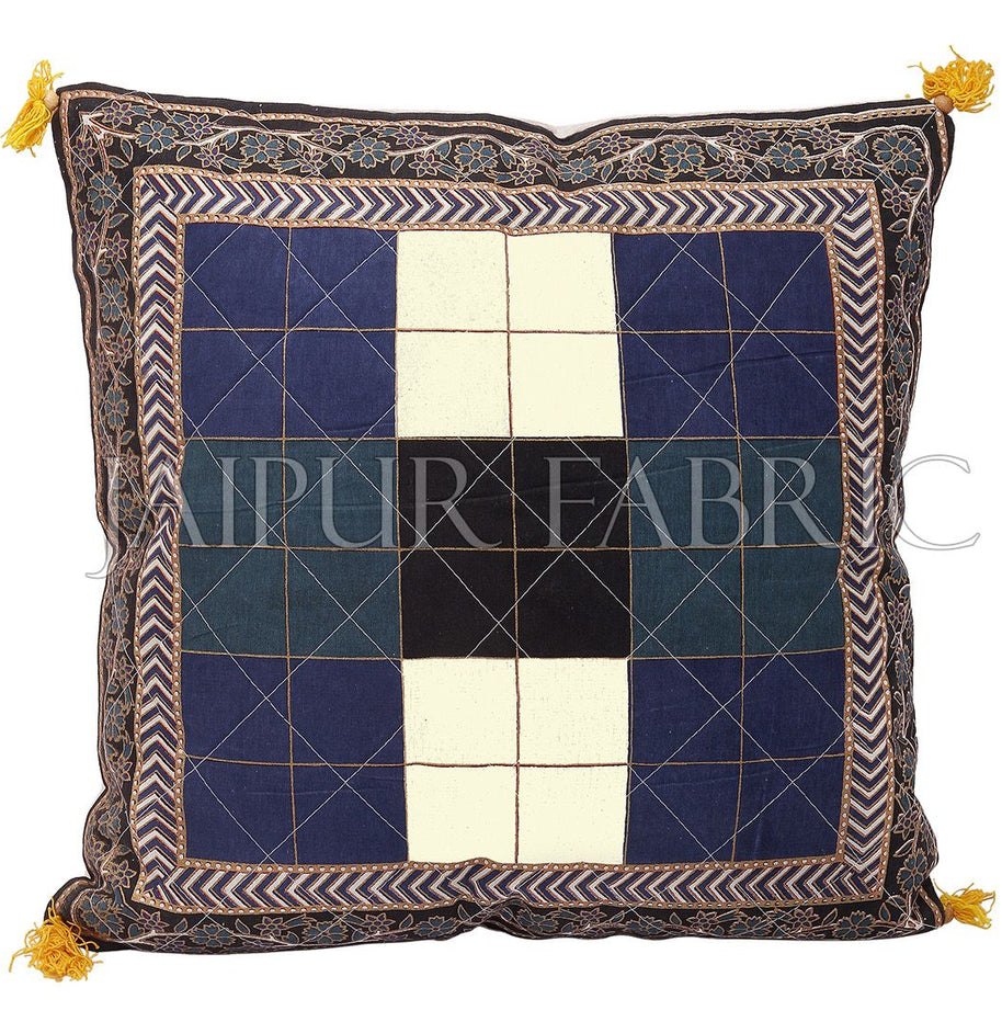 Black border Checkered Design Cotton Cushion Cover