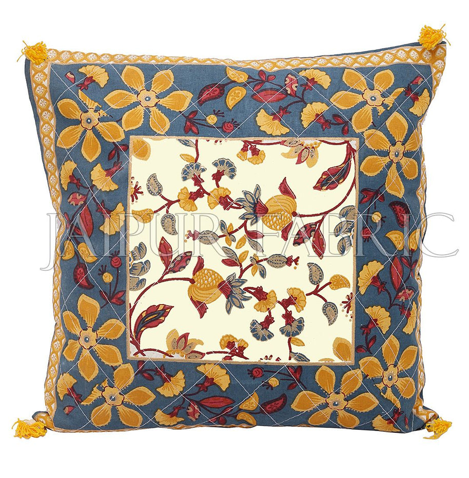 Gray Base Floral Print Cotton Cushion Cover