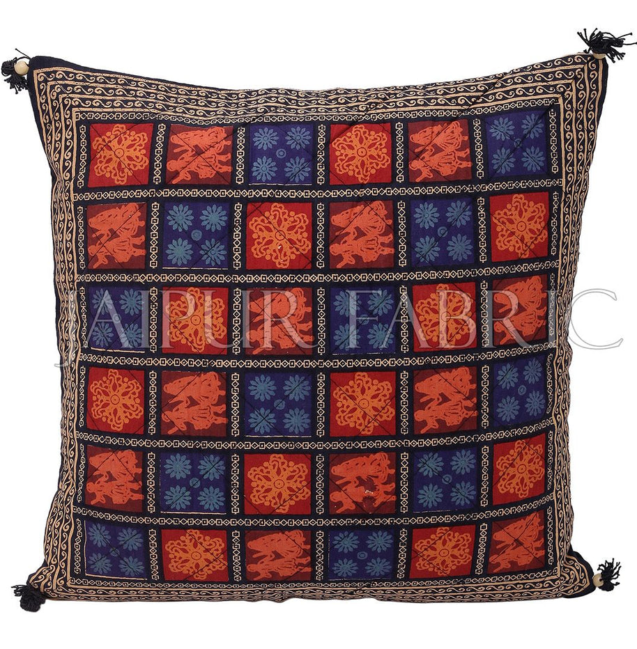 Black Border Garba Design Cotton Cushion Cover