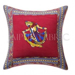 Maroon Gujri Dance Design Patchwork & Applique Cushion Cover