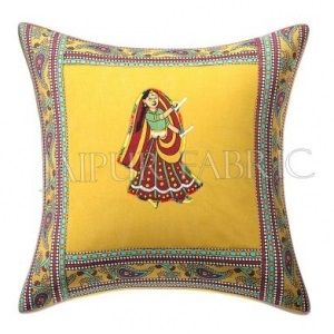 New Mustard Dance Design Patchwork & Applique Cushion Cover