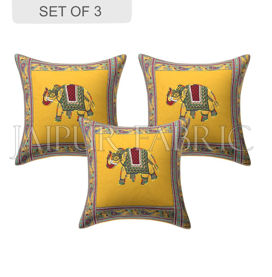 New Mustard Elephant Design Patchwork & Applique Cushion Cover