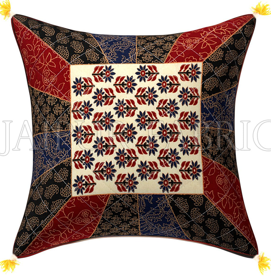 Golden Print Multi Colour Central Square Floral Print Cushion Cover