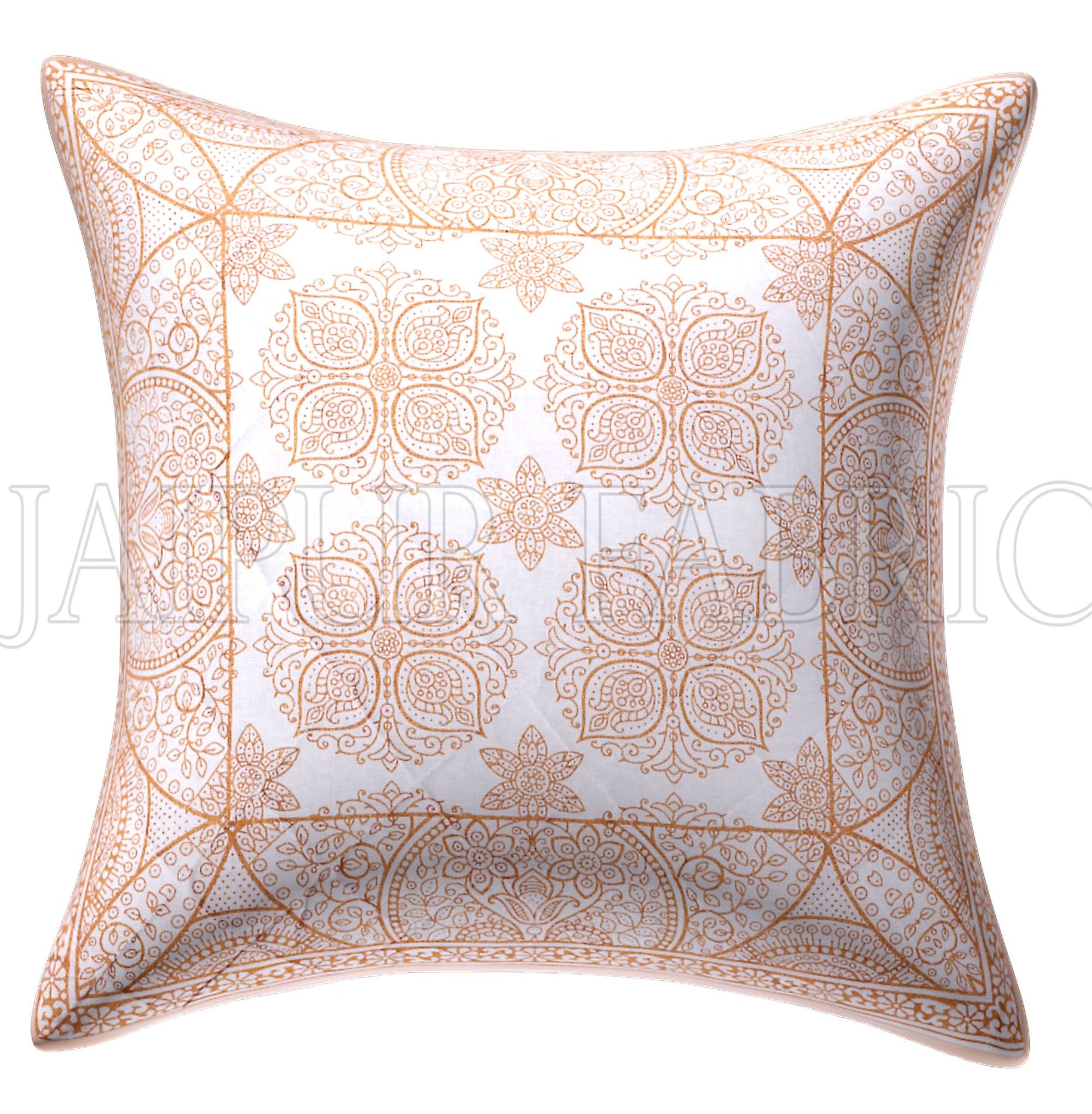 White Base Rangoli Pattern Cotton Cushion Cover