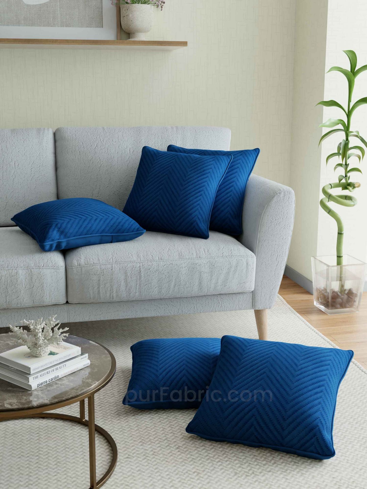 Blue Herringbone Pattern Cotton Cushion Cover