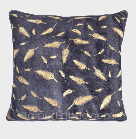 Violet Gold Feather Leaf Print Cushion Cover