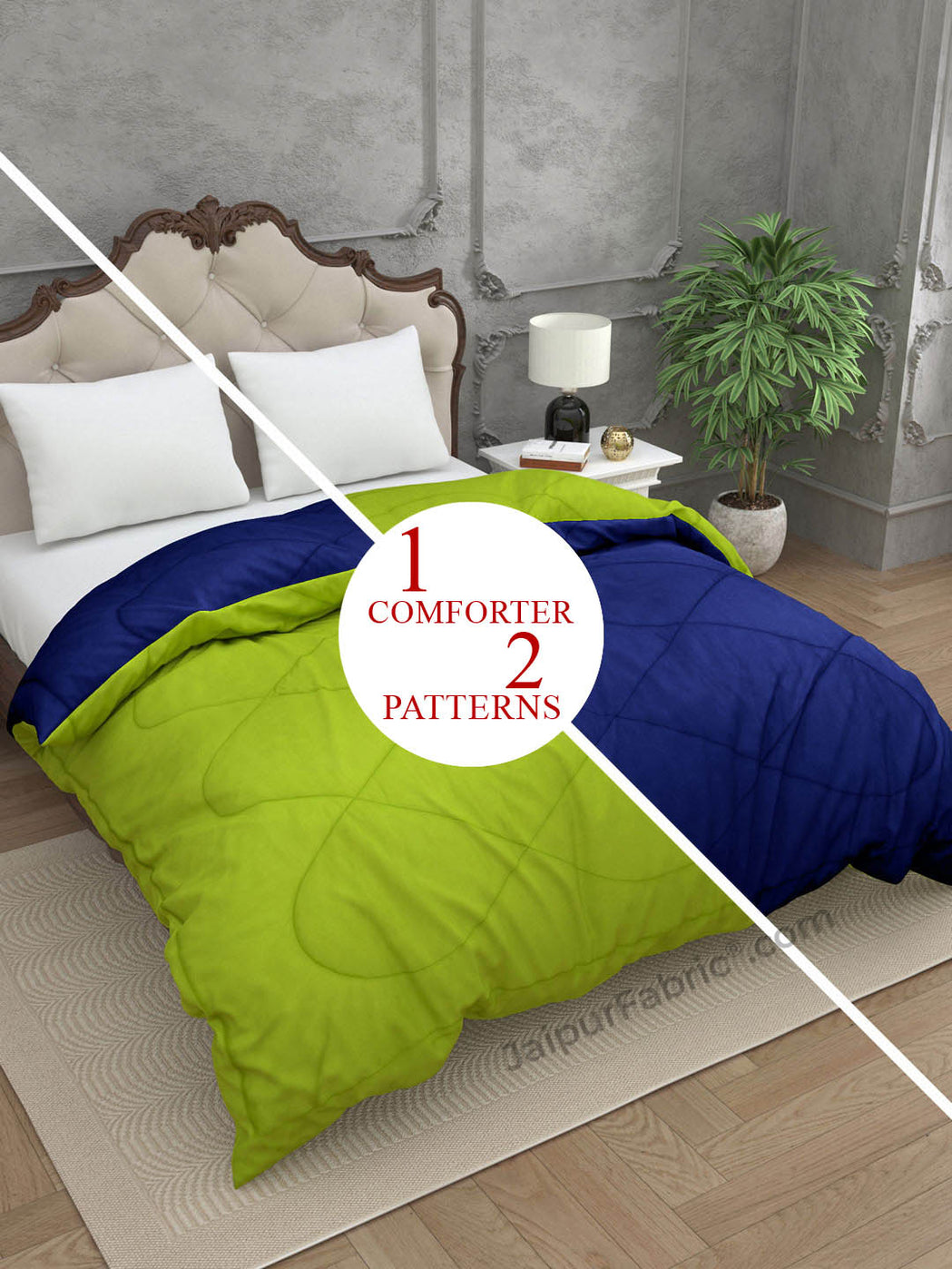 Lemon Green-Navy Blue Double Bed Comforter