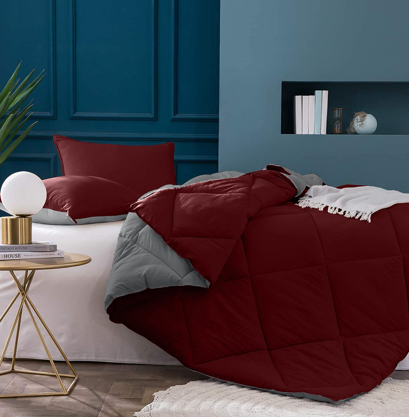 Maroon-Grey  Double Bed Comforter