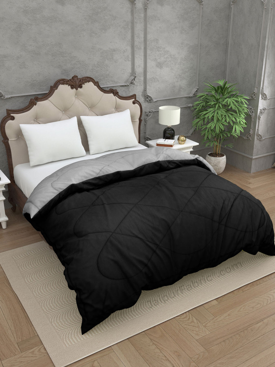 Dark Grey Beige Double Bed Comforter