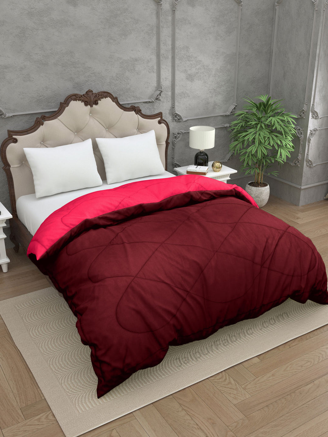 Maroon - Pink Single Double Bed Comforter